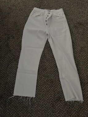 Agolde White High-Rise Button-Fly Cropped Jeans
